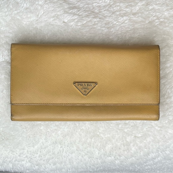 Prada Handbags - Auth Vintage Prada Caramel Brown Saffiano Leather Bifold Long Wallet Made Italy